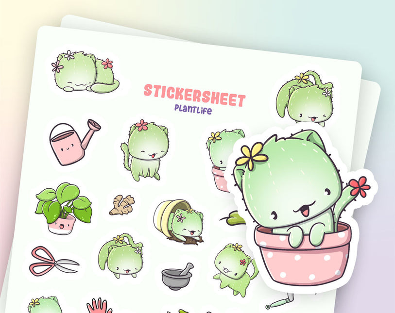 CutieSquad Stickervel - Plant life Cactus Cats